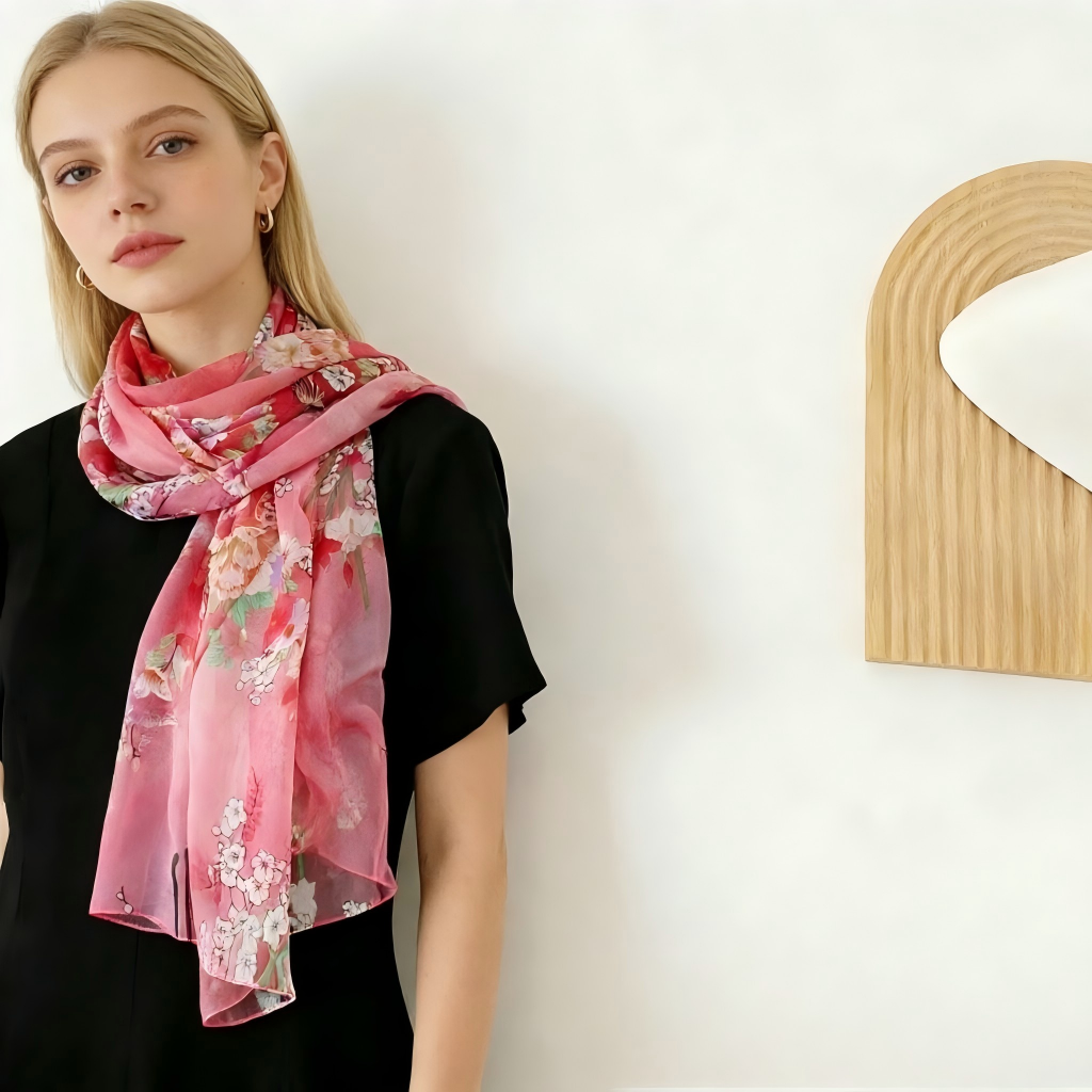 Nouvelle Écharpe Longue en Chiffon Soyeux Imprimé Floral pour Femme, Foulard Doux, Châle de Plage, Voile Hijab