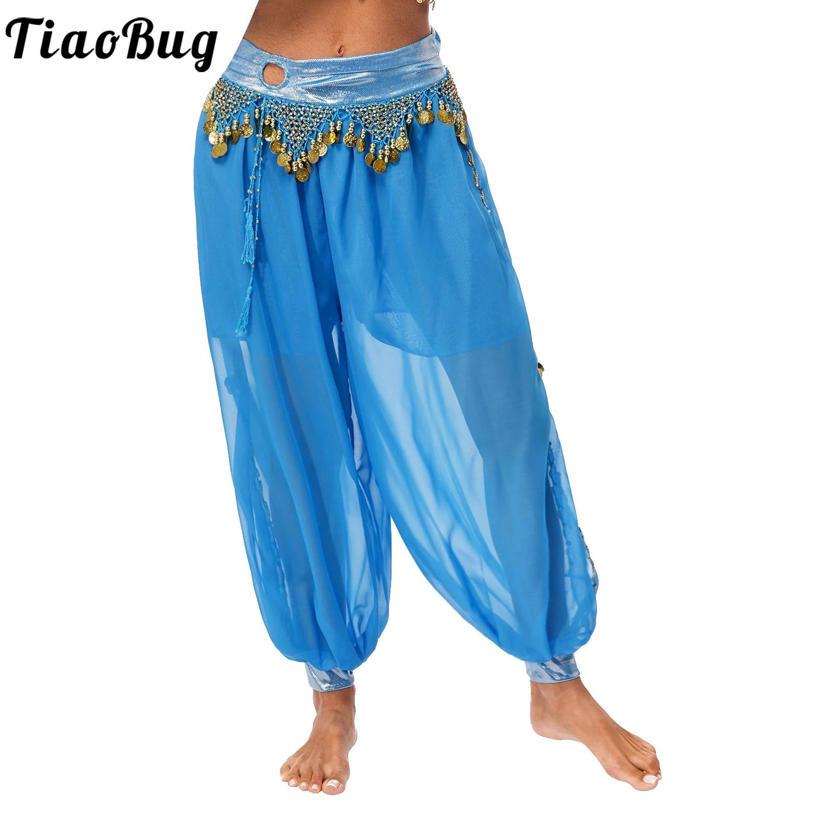 Pantalon sarouel de danse du ventre pour femmes, Costume de carnaval d'halloween, pantalon à franges à paillettes, pantalon ample pour spectacle de danse arabe Tribal