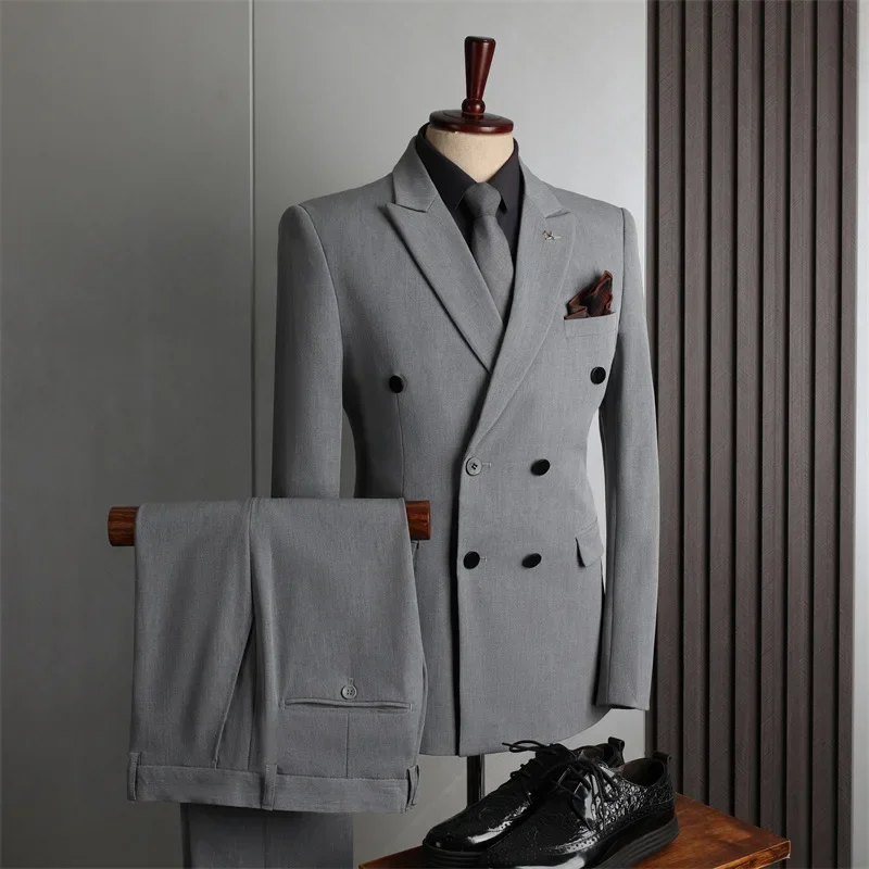 Costumes sur mesure pour hommes 2 pièces costumes homme Blazer veste et pantalon Double boutonnage affaires décontracté mode vêtements coréens