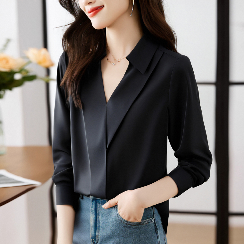 Chemisier en Satin de soie élégant à la mode, vêtements pour femmes, col rabattu, hauts de bureau, manches longues, vêtements de travail, nouvelle collection automne 2025