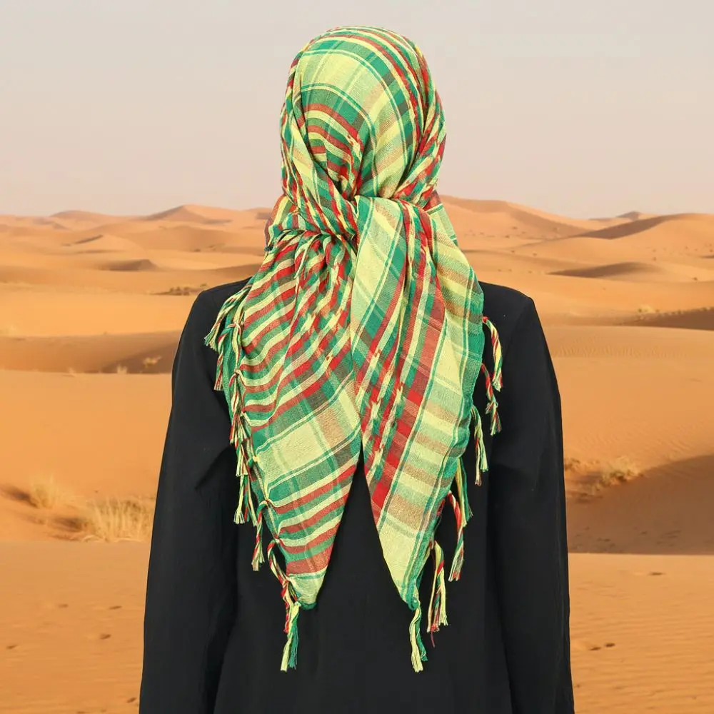 Écharpe musulmane coupe-vent du moyen-orient, anti-sable, rouge, jaune, vert, arabe, carré, épais, chauffe-cou, foulard pour Sports de plein air