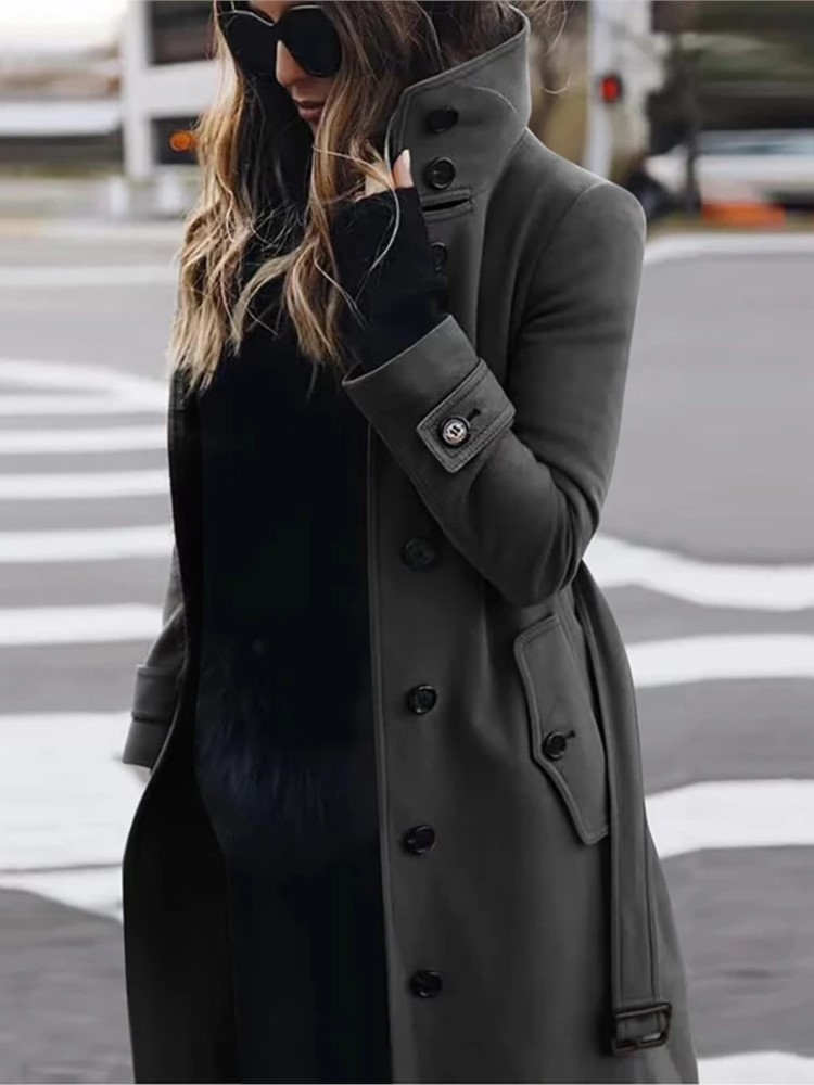 Nouveau manteau en laine pour femmes, vêtements d'extérieur, automne hiver, vestes chaudes pour femmes, simple boutonnage, col rabattu, vêtements longs pour femmes