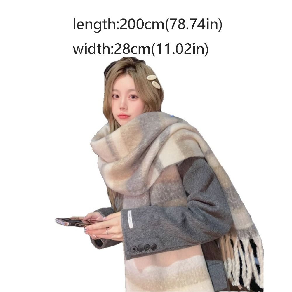 Écharpe en laine mohair à carreaux rétro, écharpe en cachemire épaisse pour l'hiver, écharpe longue à franges, châle chaud pour fille