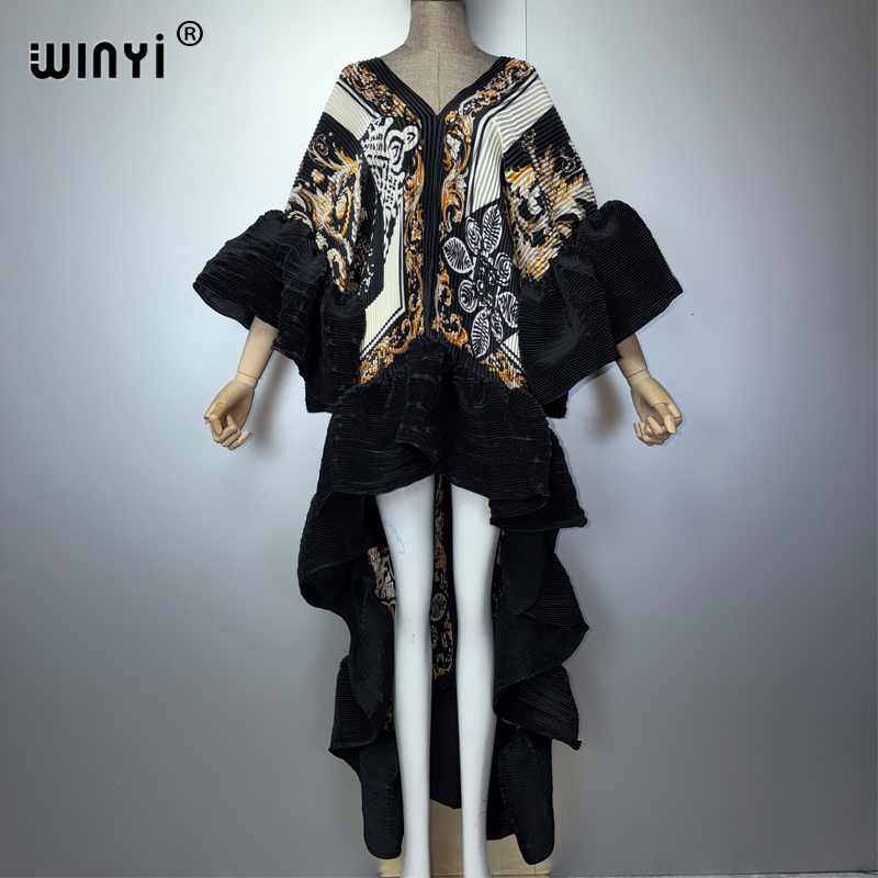 Robe Kaftan Maxi Bohème WINYI du Moyen-Orient, élégante, plissée, élastique, pour la plage, tenue de soirée de luxe, style Dubaï, Abaya