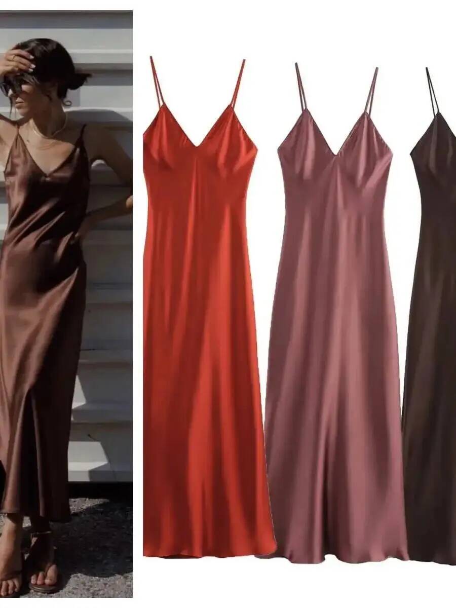Nouvelle Robe Midi Élégante en Soie Satinée pour Femme Printemps 2026, Sexy, Dos Nu, Col en V, pour Soirée, Modèle K0SY