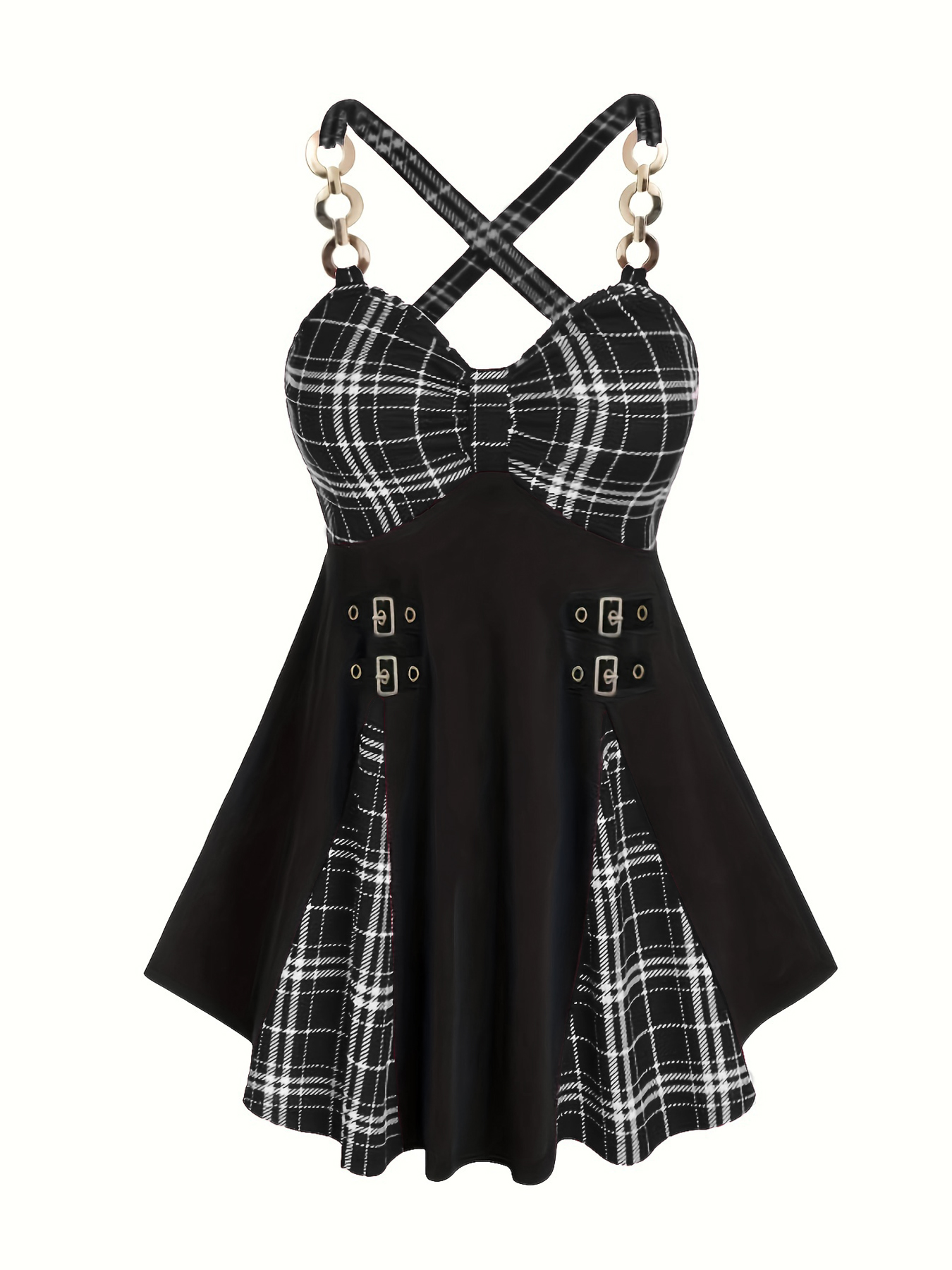 Robe à carreaux vintage pour femmes grandes tailles, robe décontractée