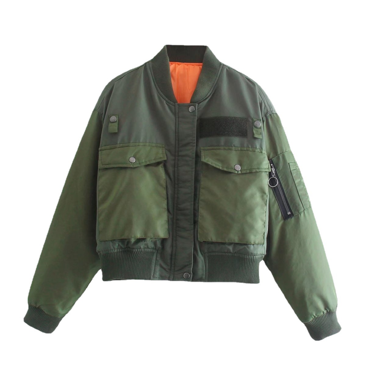 Mn-Blouson Bombardier Vert à Manches sulfpour Femme, Vêtement d'Extérieur à Fermeture Éclair, à la Mode, pour Automne et Hiver