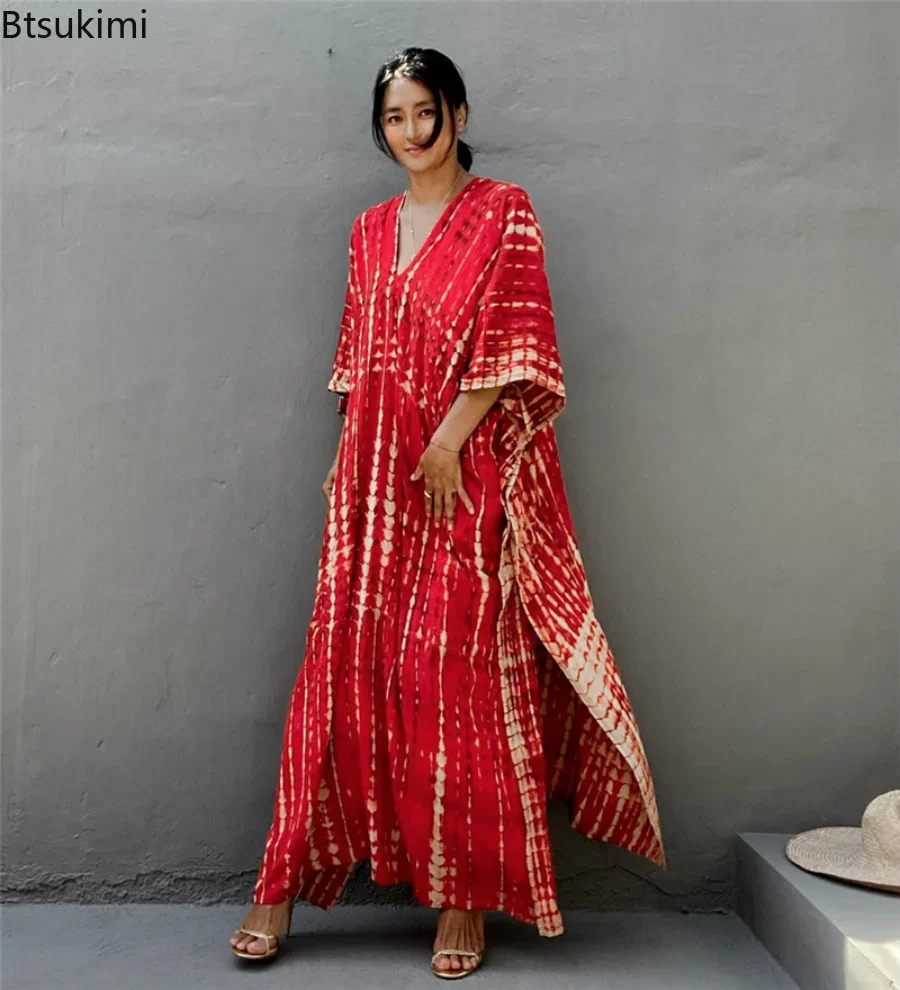 Robe de plage bohème rayée pour femme, tunique d'été, paréo de bain, kaftan, collection été 2026