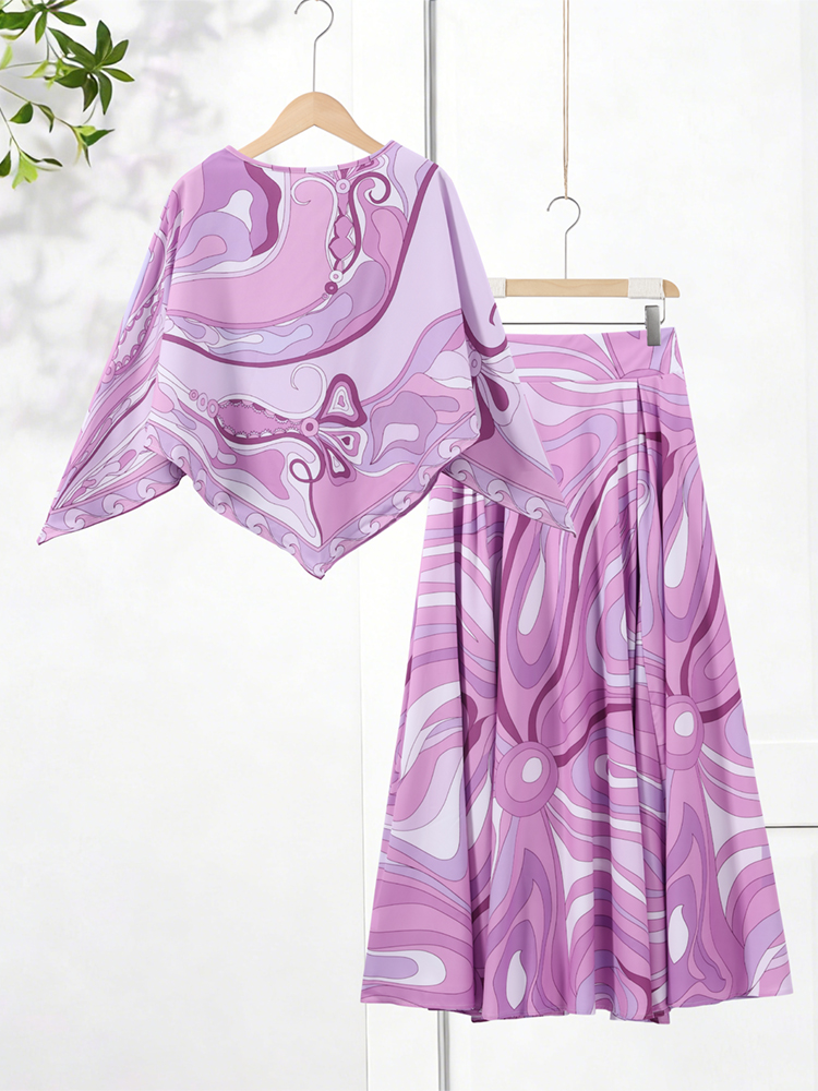 Ensemble chemise et jupe imprimée ample pour femme, haut à manches longues irrégulier, tenue de plage, mode été 2026, jupe longue, ensembles féminins