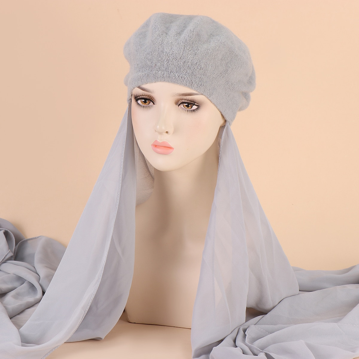 Musilm femmes instantanées en mousseline de soie HIjabs avec béret chapeaux Style français chapeaux avec mousseline de soie Hijab Baret chapeau plat avec mousseline de soie Hijabs