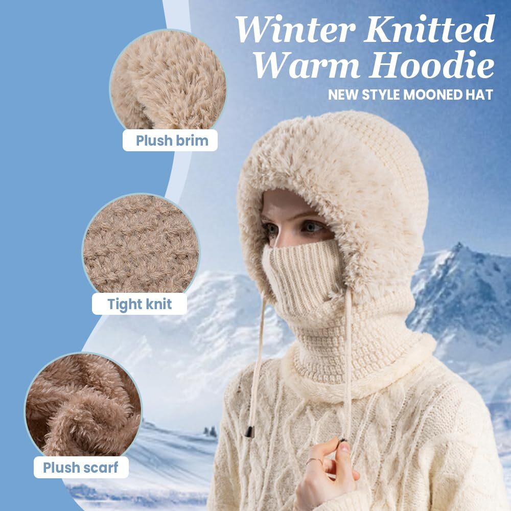 3 en 1 bonnet avec écharpe et masque hiver chaud femmes tricoté bonnet chapeau polaire doublé hiver écharpe masque ensemble casquettes de neige chapeaux