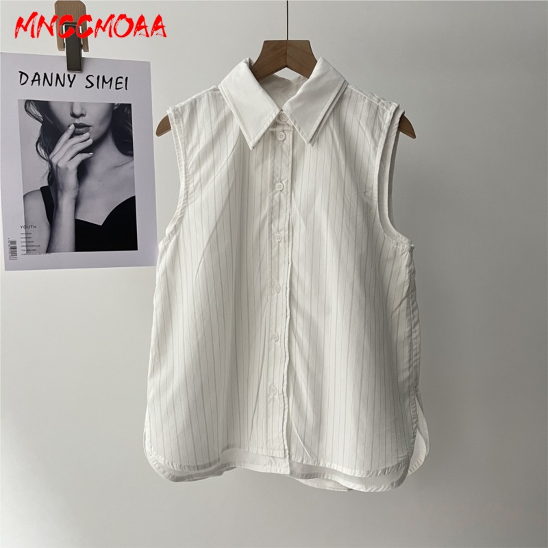 Ensemble chemise sans manches rayée blanche et short à taille élastique pour femme, ensemble décontracté d'été en deux pièces