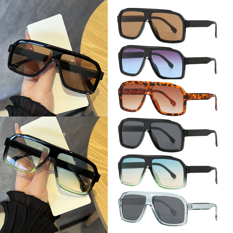 Lunettes de soleil polygonales noires surdimensionnées anti-lumière pour la randonnée, monture épaisse, pour femmes et hommes, style chic et tendance