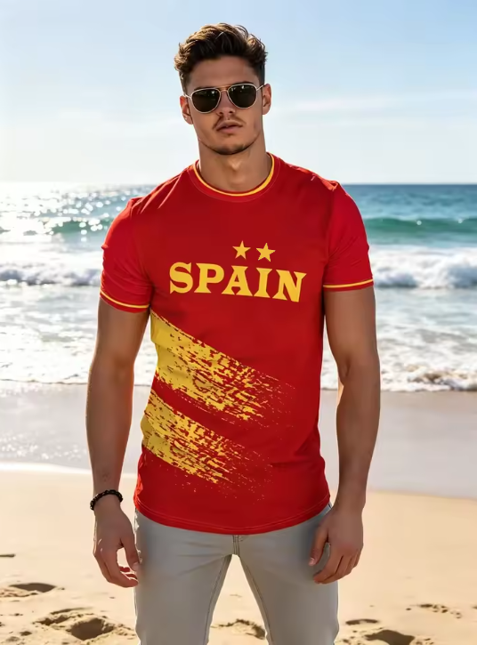 26 Maillots de football pour hommes, T-shirt graphique drapeau national espagnol deux étoiles, respirant, décontracté, vêtement de sport d'été pour supporters