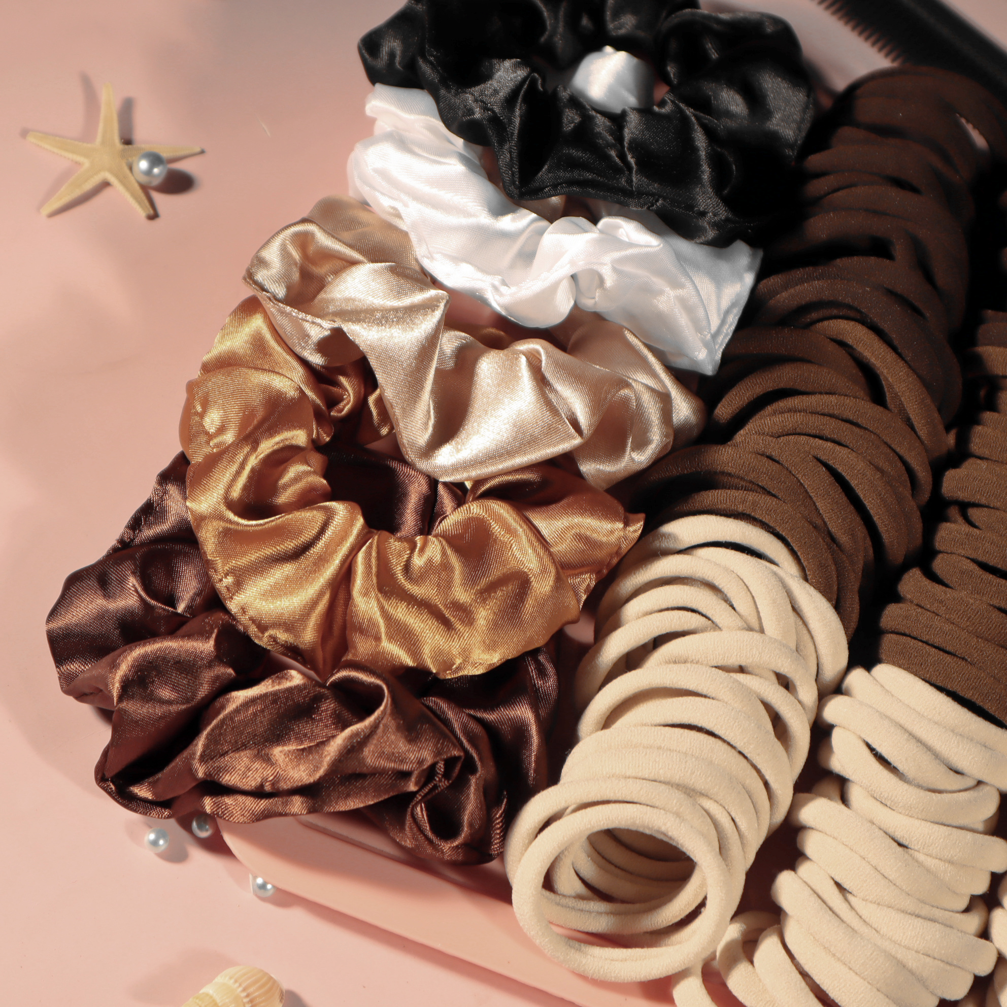Ensemble d'accessoires pour cheveux pour femmes, sans couture, à la mode, porte-queue de cheval marron, variété de chouchous, bandeaux pour cheveux, attaches pour cheveux