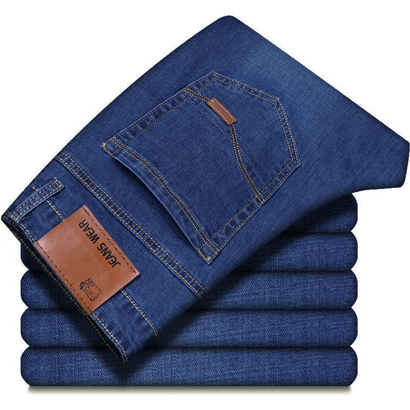 Jean pour hommes, jambe droite décontractée, pantalon en denim de travail élastique, à la mode, classique, bleu et noir, vêtements de marque pour hommes
