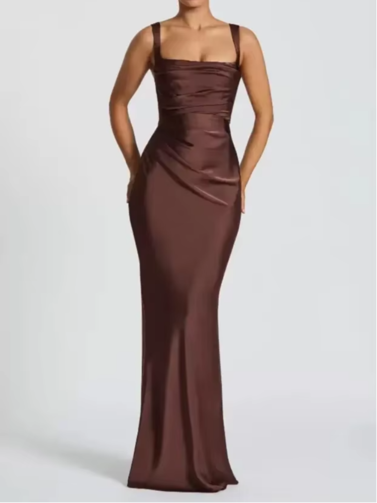 Robe longue plissée à col écharpe pour femmes, élégante, Sexy, couleur unie, sans manches, épaules dénudées, Slim, robe de soirée, 2026