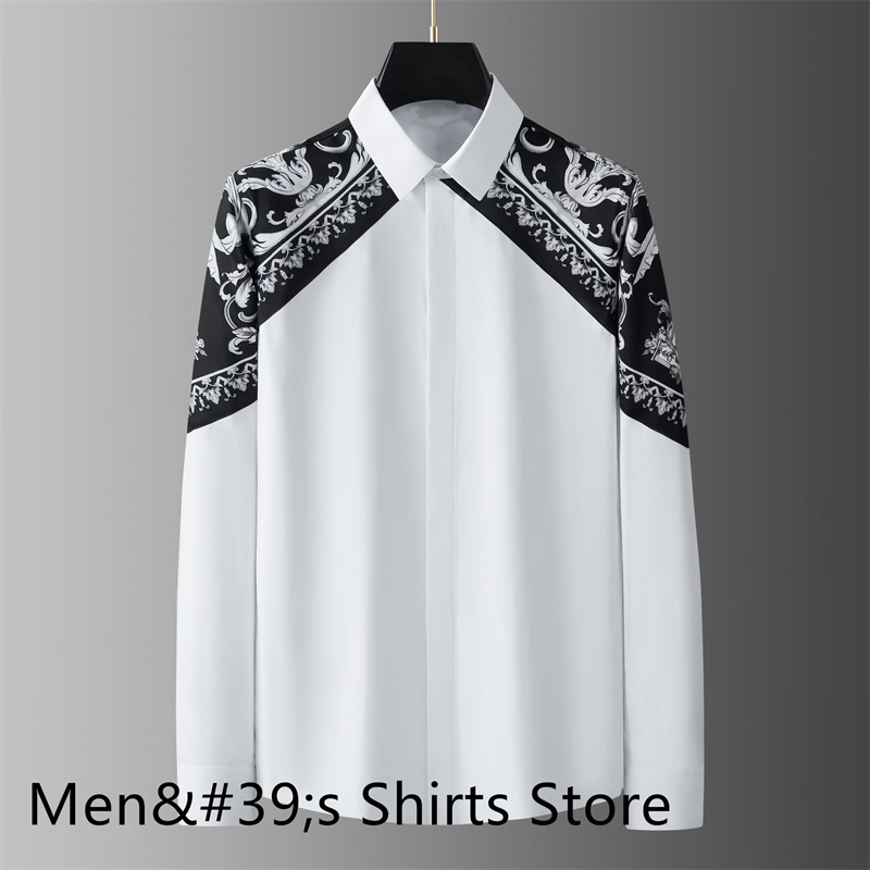 Chemise de luxe imprimée rétro pour hommes, coupe cintrée, manches longues, pour banquet social, haute qualité, vêtements d'affaires décontractés pour hommes