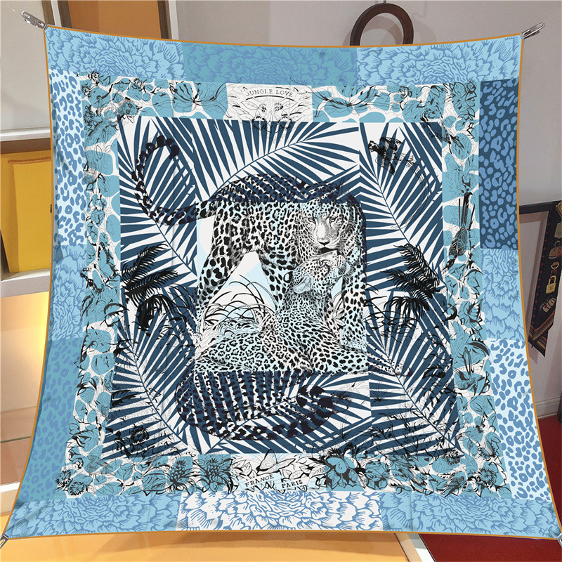 Foulard carré en sergé léopard pour femme, 90cm, châle de marque, hijab de luxe, bandana, pour la présidence
