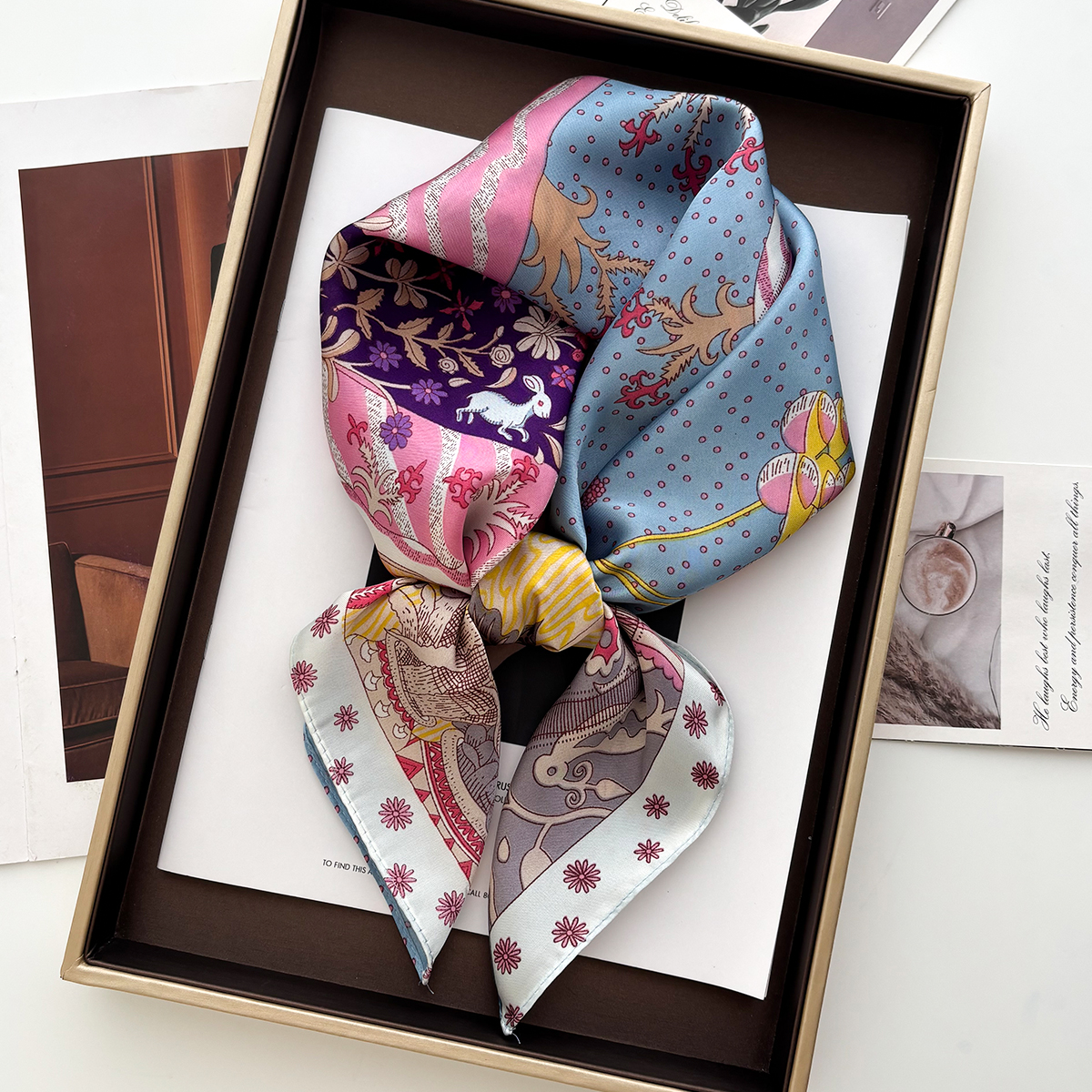 Foulard carré de luxe en soie pour femmes, 70cm, sac élégant, ruban, bandeau, châle, foulard, Bandanas, foulards pour usage quotidien