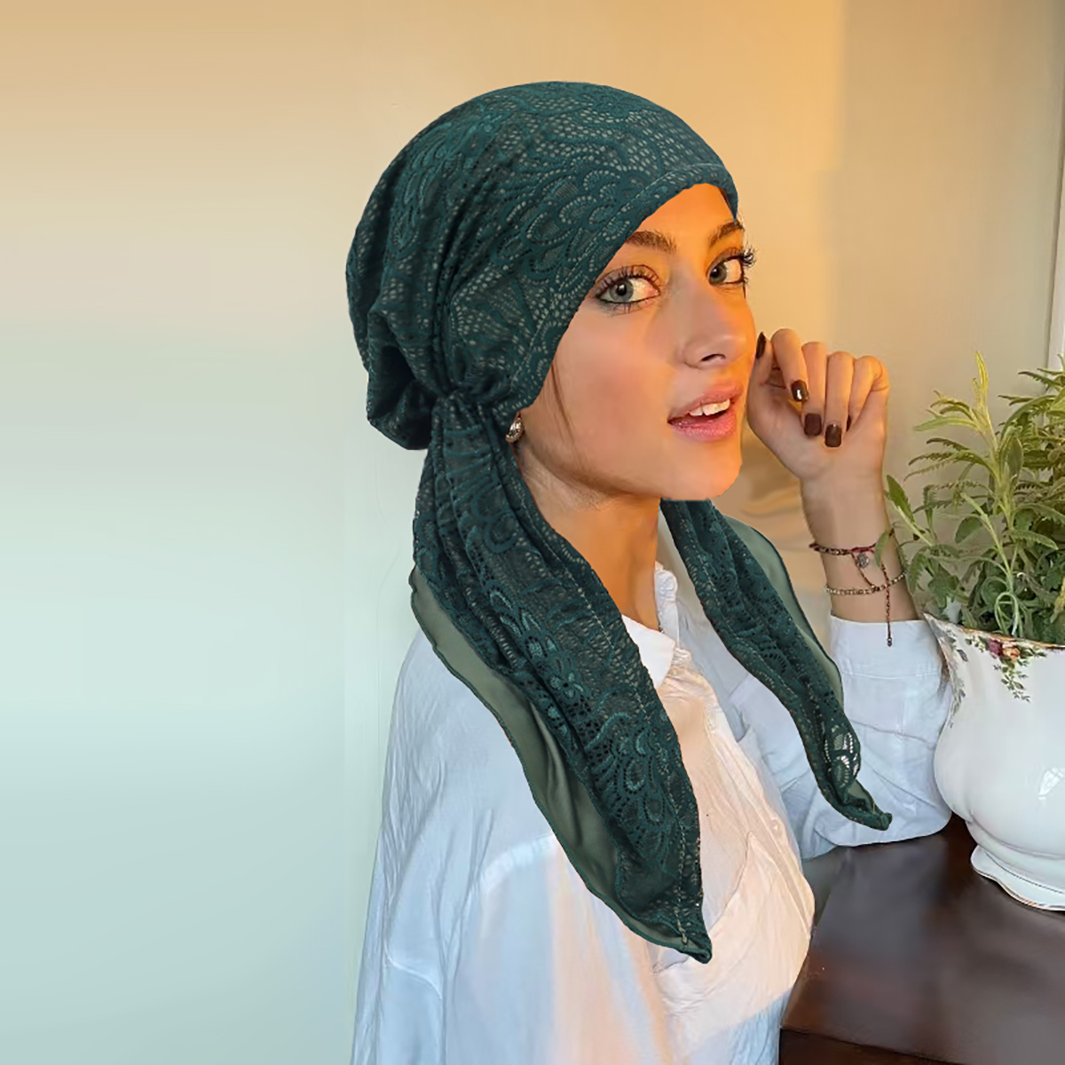 Double couche dentelle femmes Hijab doux élastique plissé tête écharpe casquette respirant cheveux casquette à la mode Turban Bonnet