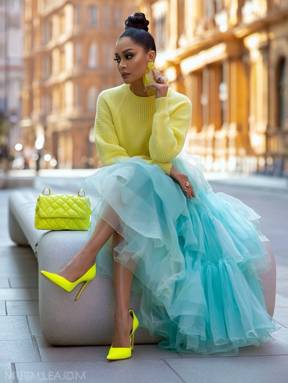 Jupe Tutu à Volants Superposés en Tulle Couleur Bonbon, Taille Haute, Coupe A-Line, Longueur Midi/Maxi, Style Ballerine, pour Fête et Été