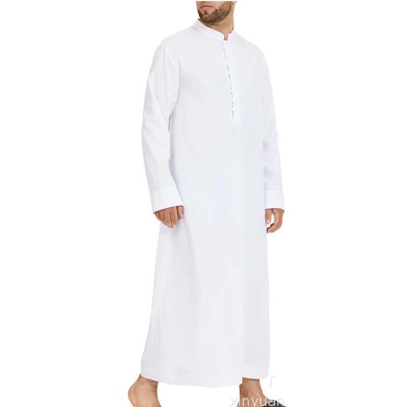 Eid Ramadan hommes musulmans Jubba Thobe saoudien islamique vêtements mâle prière Qamis Homme noir blanc caftan marocain tuniques à manches longues