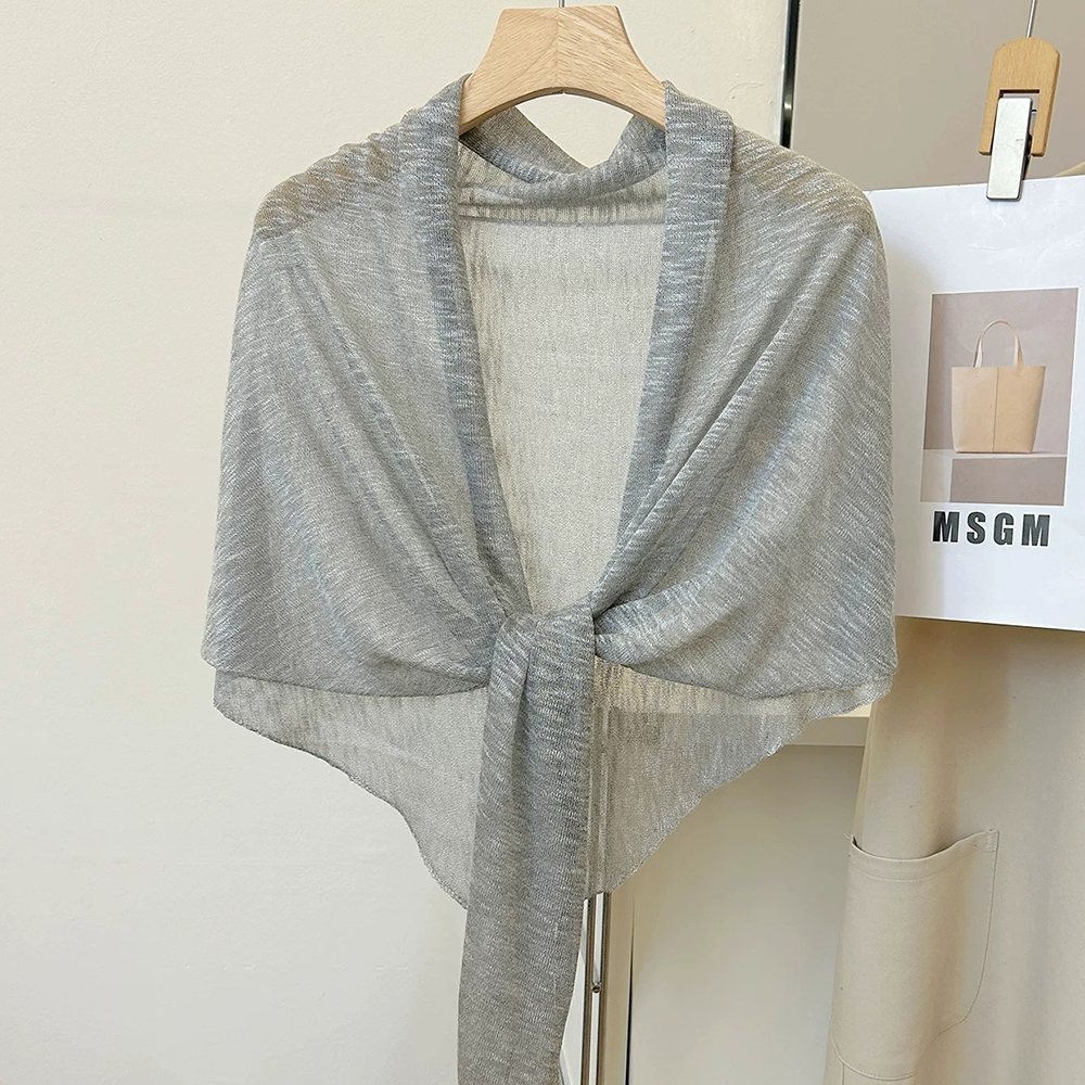 Châle triangulaire haut de gamme en soie glacée pour femme, protection solaire, avec écharpe en tricot, accessoire de mode décontracté