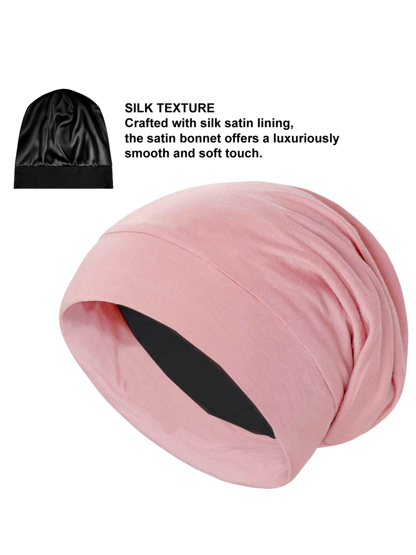 Bonnet de nuit en satin pour femme, chapeau de nuit luxueux doublé en soie satinée, couvre-cheveux anti-frisottis pour dormir, doux et respirant, noir B