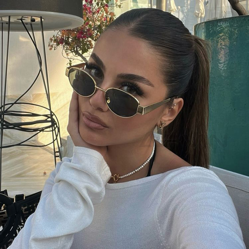 Lunettes de soleil ovales sexy pour femmes, design de luxe tendance, monture en métal, protection UV400, lunettes de soleil classiques vintage pour femmes