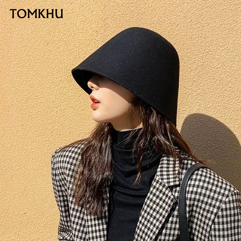 Chapeau classique en laine pour femme, décontracté, à bord court, chaud, élégant, seau, Harajuku, Skullies, hiver