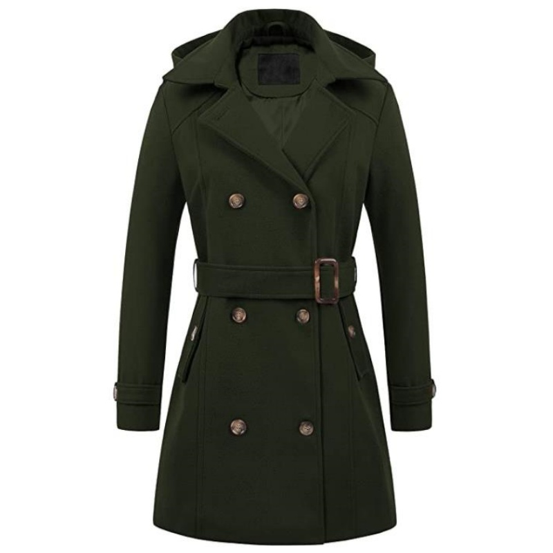 Vestes à capuche mi-longues pour femmes, pardessus croisés pour dames, col coloré à revers en laine, haut d'hiver, streetwear féminin