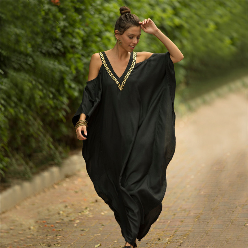 Caftan robes maillot de bain couvrir robe Maxi vêtements de plage turc épaule froide tenues de plage vacances d'été