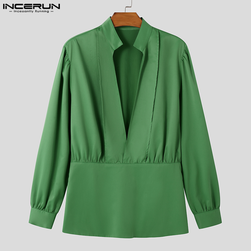 Chemises INCERUN pour hommes – Hauts unis à col en V, style vintage, vêtements de fête, streetwear, chemisiers oversize pour l'été et le printemps