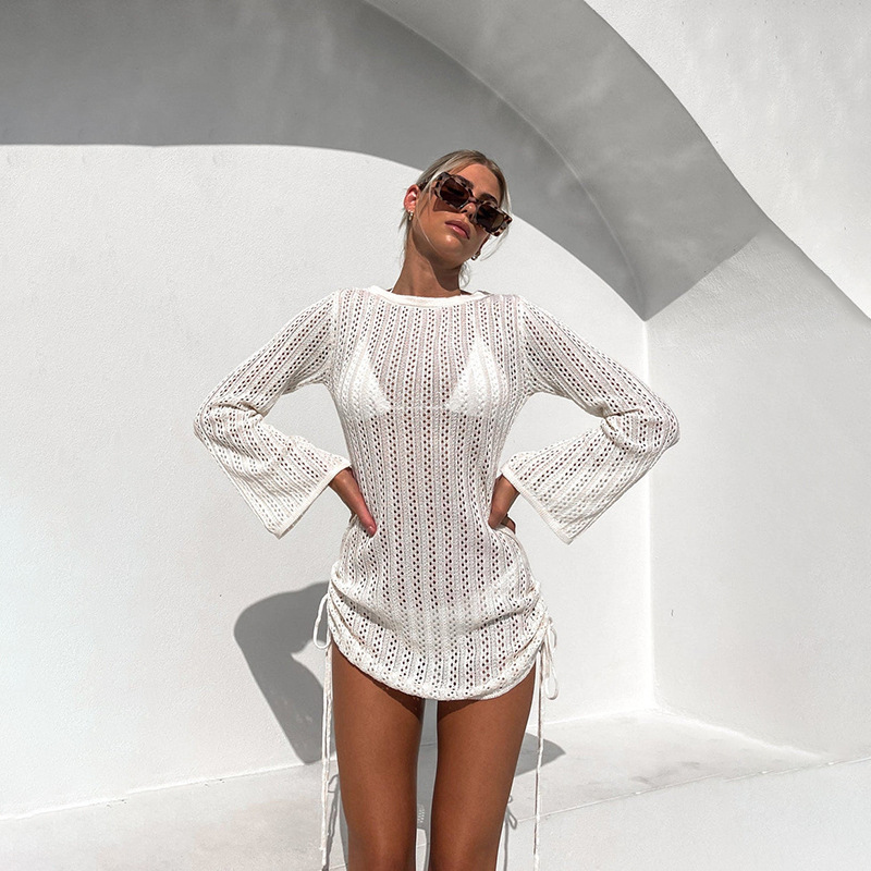 2025 évidé sangle latérale col rond dos nu crème solaire plage Blouse combinaison nouveau haut d'été à la mode pour les femmes