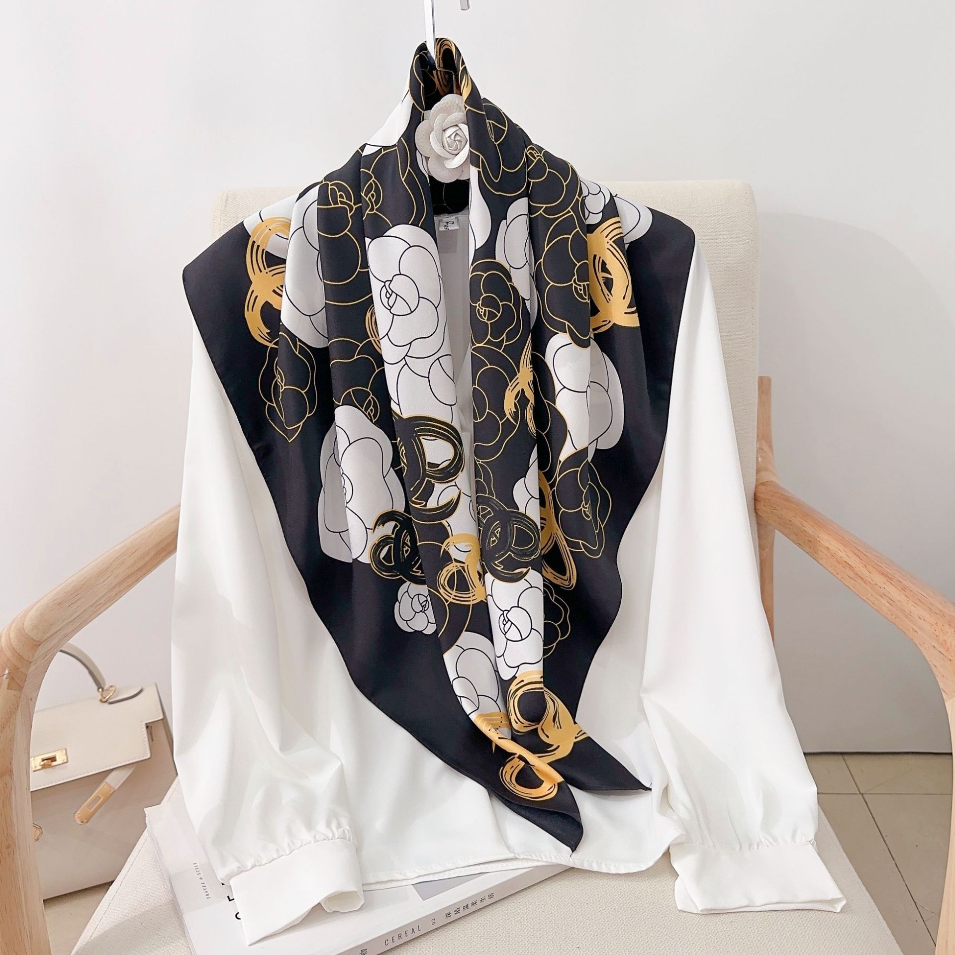 Écharpe en sergé de camélia pour femme, foulard de plage, crème solaire, châle féminin, hijab pour cheveux, enveloppes de la présidence, bandanda, 90cm, mode