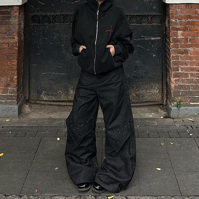Jean noir femmes Style américain Y2K 90S Vintage taille haute Jean pantalon droit Streetwear décontracté ample jambe large Denim pantalon