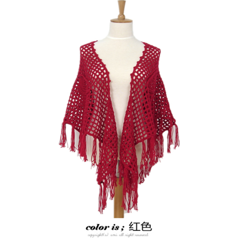 Écharpe en coton évidée faite à la main pour femmes, enveloppes élégantes, grand châle, cape, vêtements d'extérieur vintage, pompon assressenti, nouvelle mode