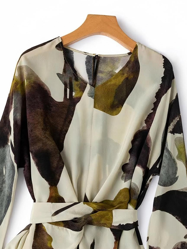 SuyaDream, robes imprimées pour femmes, 100% soie véritable, col en V, ceintures, robe mi-longue élégante, vêtements printemps-été 2026