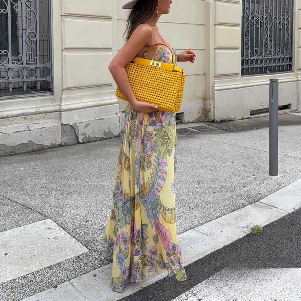 KONDALA Sexy imprimé fleuri en mousseline de soie imprimé robe ample femmes Cami robe de plage ample mode 2025 été dos nu robe féminine