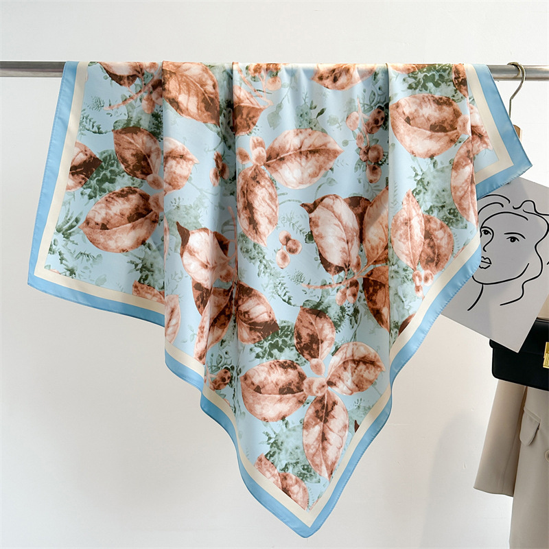 Grand Foulard Carré Imprimé Rétro de 90cm, Châle en Sergé pour Protection Solaire, Décoration Féminine, Collection Printemps et Automne