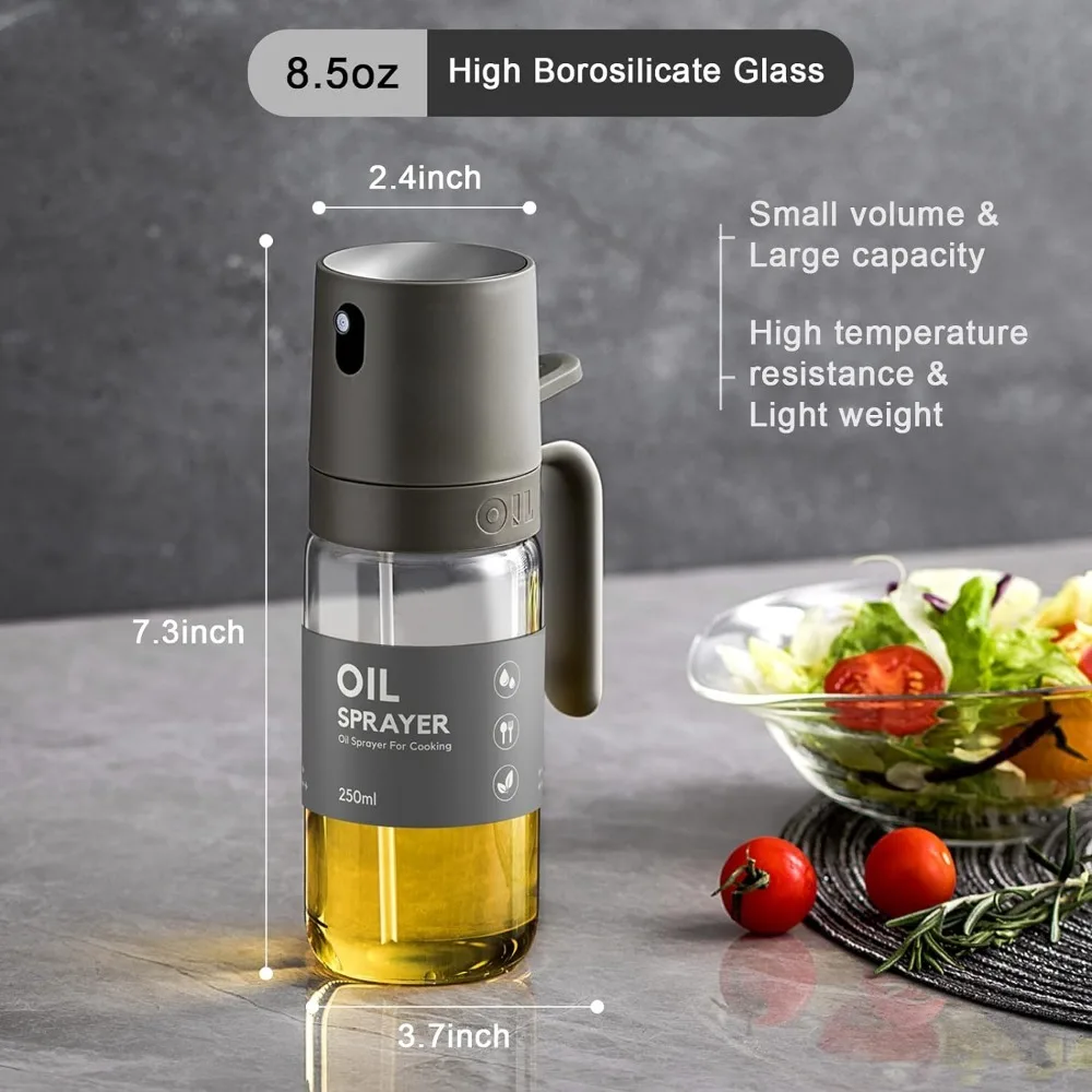 Pulvérisateur d'huile d'olive, Gadgets de cuisine, bouteille de pulvérisation d'huile en verre de 8.5oz, pulvérisateur d'huile de cuisson, distributeur d'huile d'olive