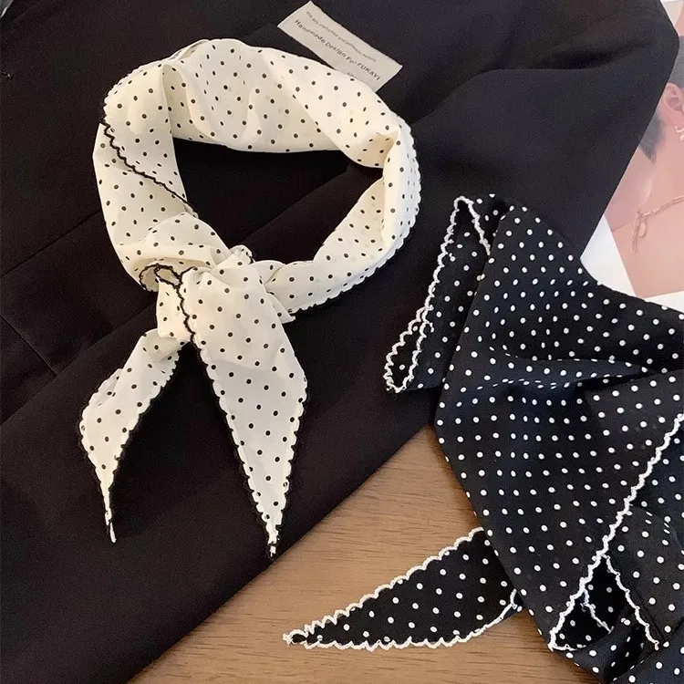 Petite écharpe coréenne fraîche, foulard à rayures fines, bandeau à pois doux, Turban triangulaire, bandeau pour cheveux pour filles, 2025