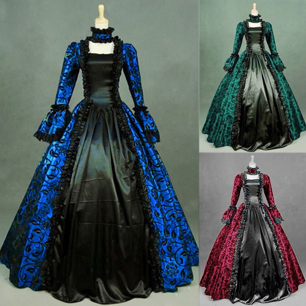 Robe gothique Vintage exquise pour femmes, rétro, imprimé Floral, robes de bal, robe de cour de la Renaissance médiévale, Costume d'halloween