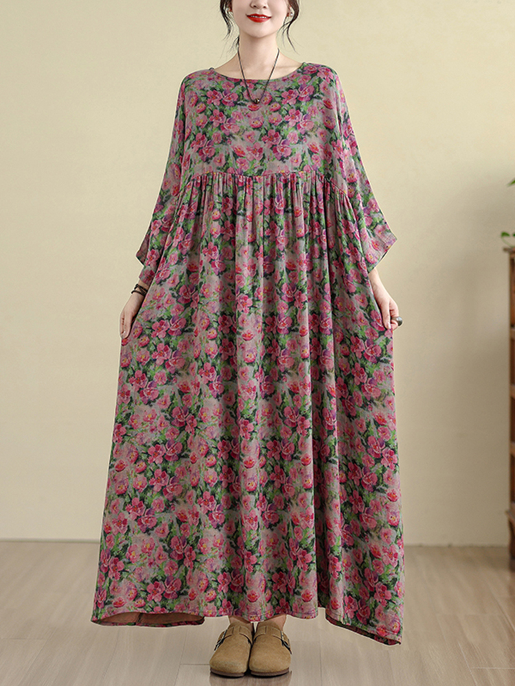 Robes Vintage en coton à manches longues pour femmes, imprimé Floral, toutes saisons, décontractées, amples, vêtements élégants, nouvelle collection
