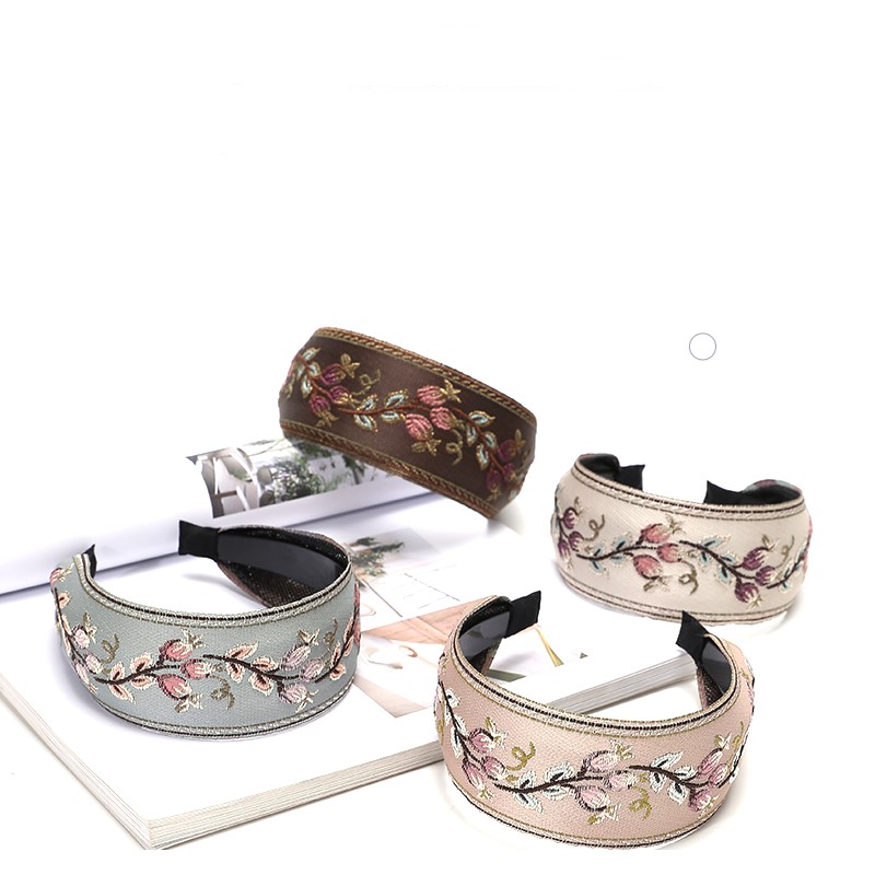 Bandeau de sauna à larges bords pour femmes, coiffe de fleurs brodées, bandeaux de cheveux coordonnants, classique et denté, rétro français