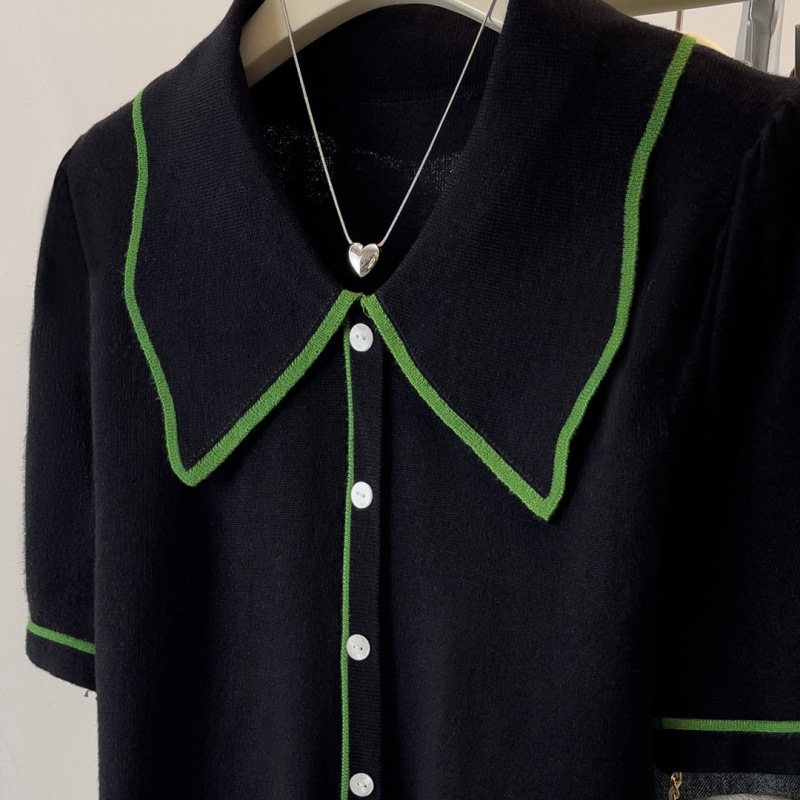 Cardigan Vintage de Style français pour femmes, vêtements d'été amples et décontractés à manches tricotées, t-shirts courts pour dames, grande taille, col rabattu