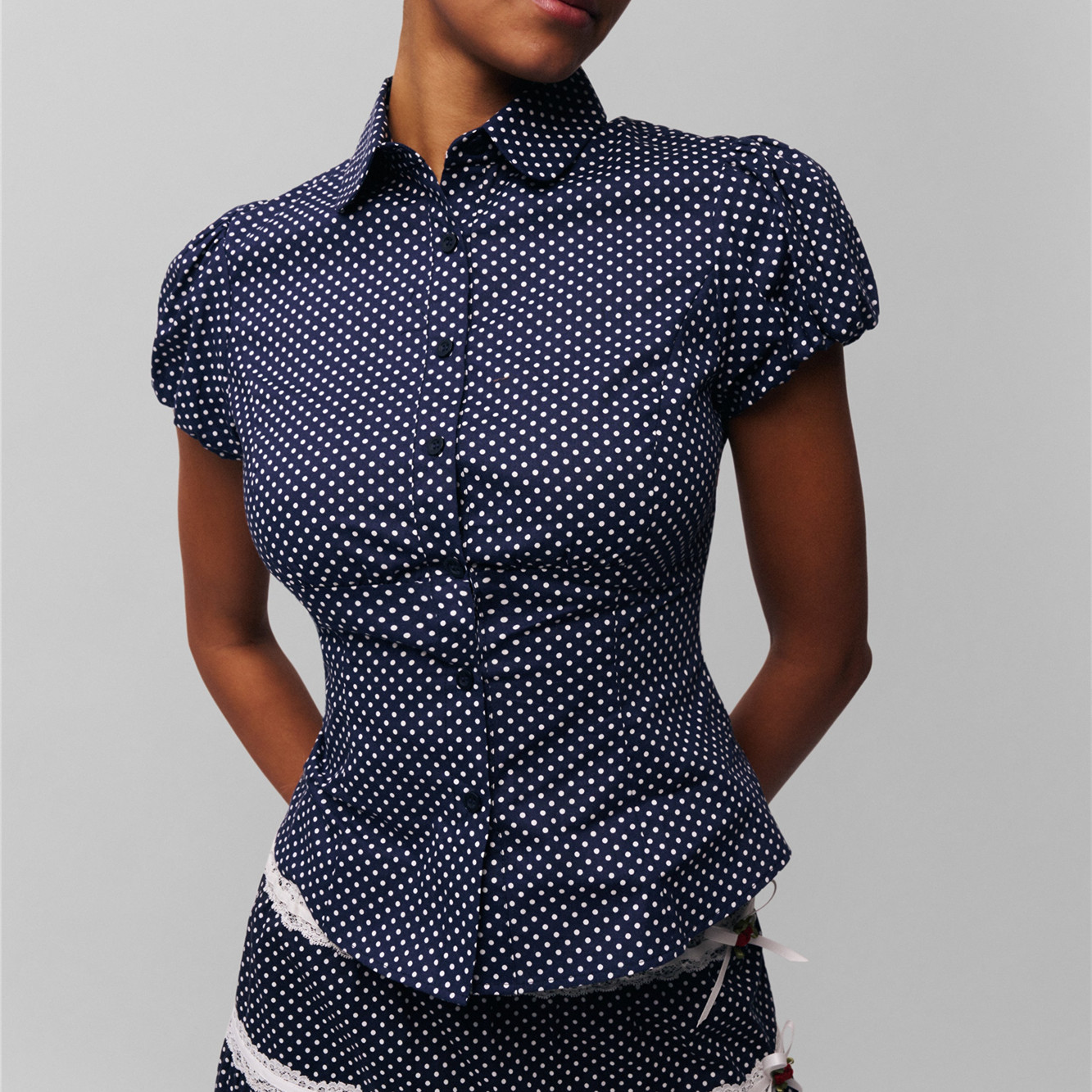 Chemise boutonnée décontractée pour femmes, couleur unie/imprimé de points, manches à bulles, chemisier pour Streetwear, vêtements esthétiques Y2K