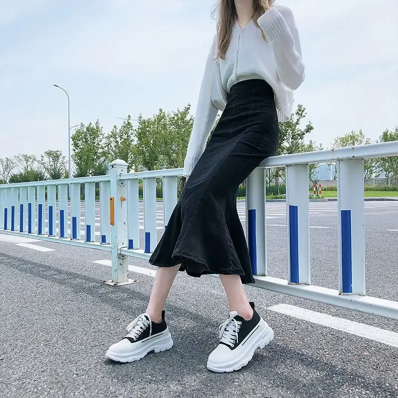 Jupe en denim taille haute à volants pour femmes, nouvelle jupe en queue de poisson commandée, jupes polyvalentes décontractées pour femmes, printemps et automne 2025