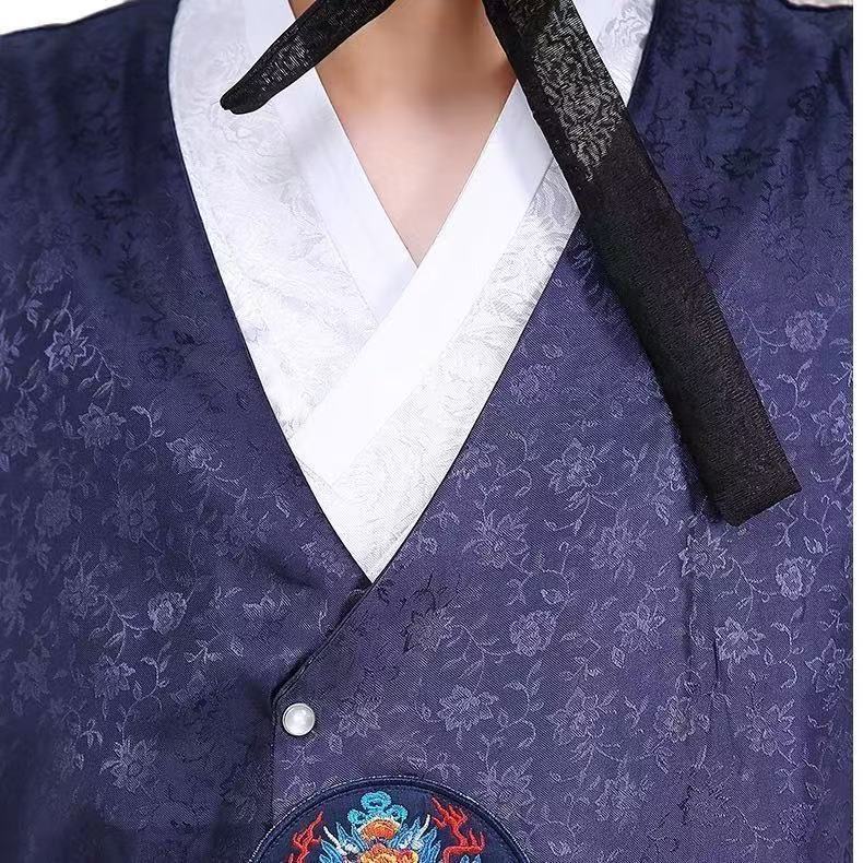Costume Hanbok traditionnel de Style palais coréen pour hommes, estampage argenté, uniforme de marié de mariage, Robe longue de spectacle sur scène de corée du nord